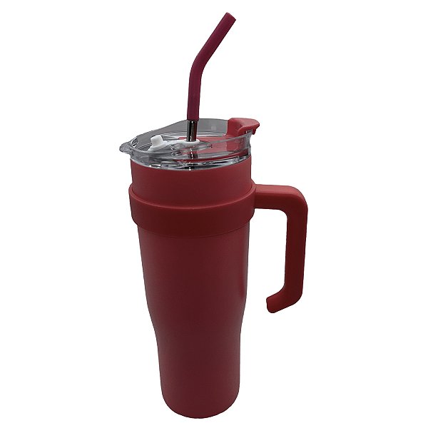 Copo térmico inox rosa bebê com alça rosa  - 1200ml