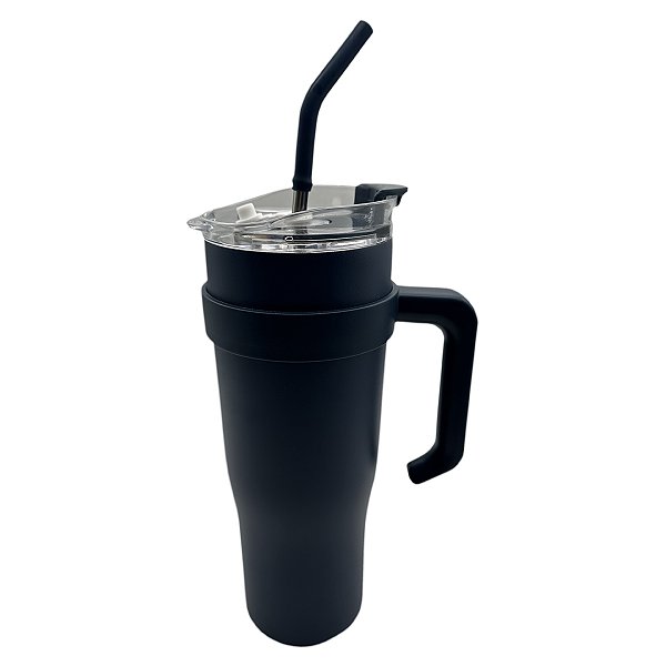 Copo térmico inox  azul marinho com alça azul - 1200ml