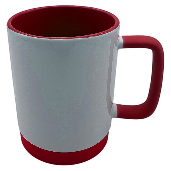 Caneca branca base e alça silicone - vermelho 325 ml