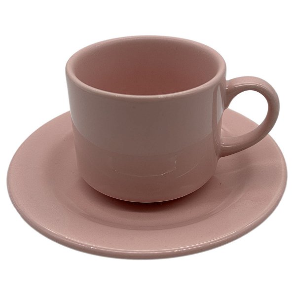 Xicara Rosa com Pires para Sublimação 180ml