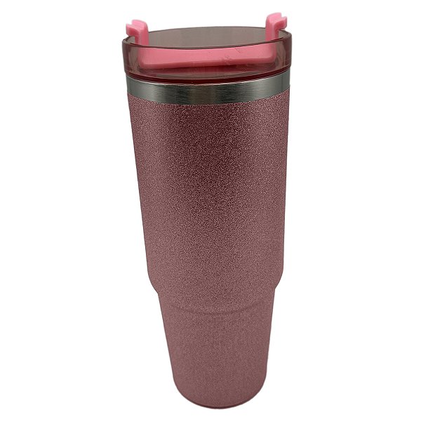 Garrafa rosa glitter térmica 890ml