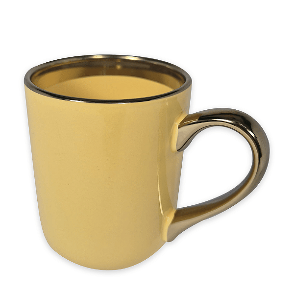 Caneca Imperial Amarela com Alça e Borda Cromado Ouro - 350ml