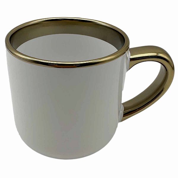Caneca Imperial Ouro Branca com Alça e Borda Dourado – 400ml
