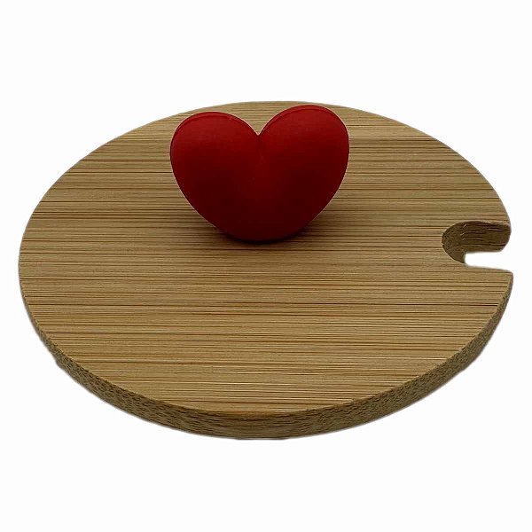 Tampa de bambu puxador coração vermelho
