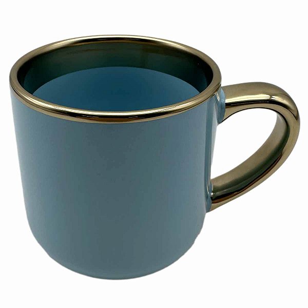 Caneca Imperial Ouro Azul com Alça e Borda Dourado – 400ml
