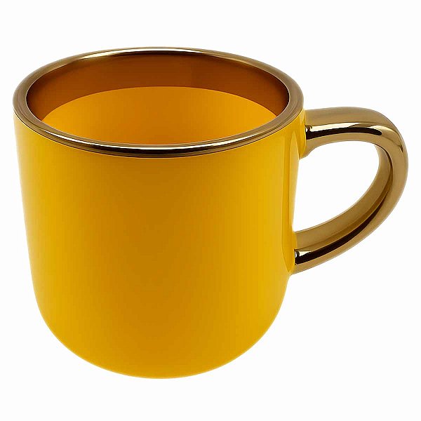 Caneca Imperial Ouro Amarelo com Alça e Borda Dourado – 400ml