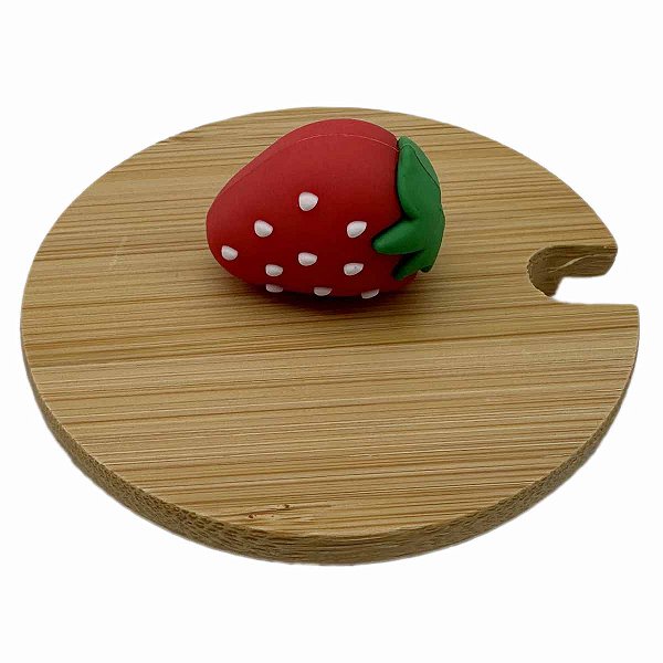 Tampa de bambu puxador morango