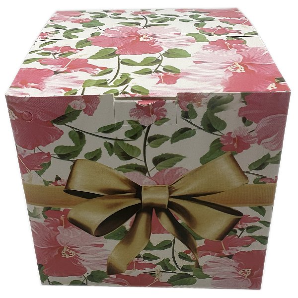 Caixinha para caneca laço dourado rosas