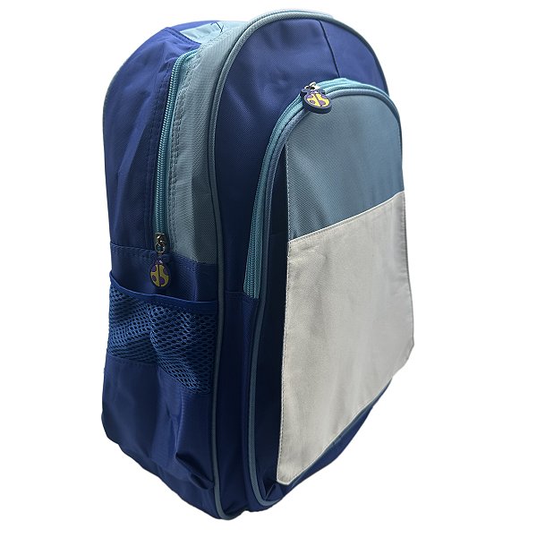 Mochila Escolar Azul e Branco - 41x30 cm