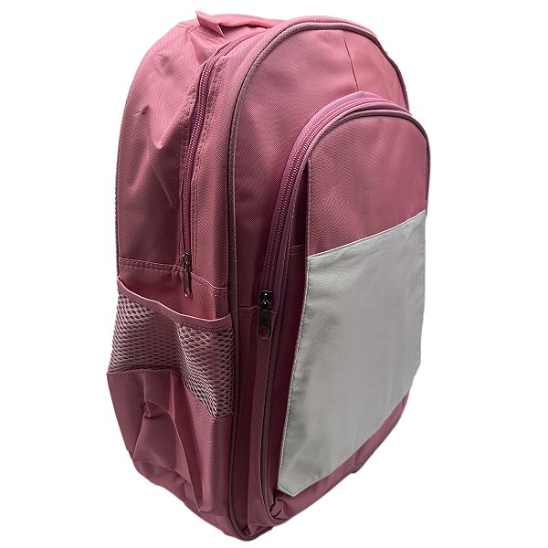 Mochila Escolar Rosa e Branco - 41x30 cm