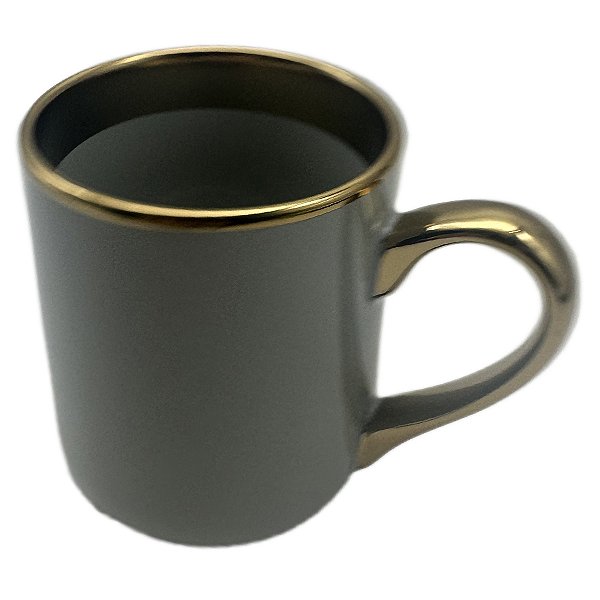 Caneca Imperial Cinza com Alça e Borda Dourado – 325ml