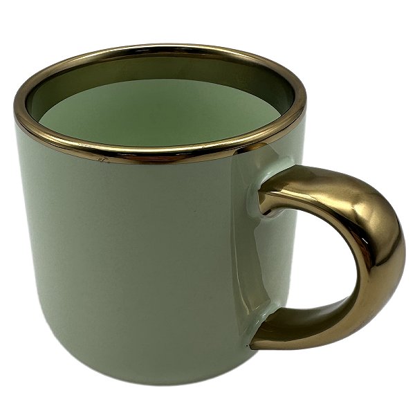Caneca NV Imperial Verde Menta com Alça e Borda Dourado – 400ml