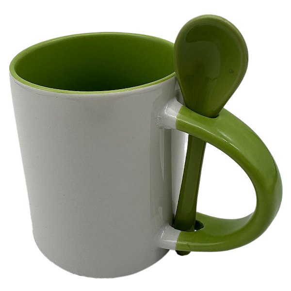 Caneca Colher Reta Verde Claro Alça Interior