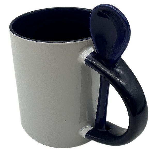 Caneca Colher Azul Escuro Alça Interior