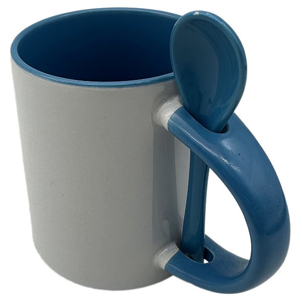 Caneca Colher Azul Claro Alça Interior