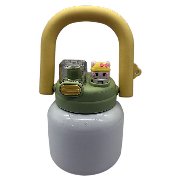 Garrafa Térmica Inox Baby Pop 700ml Branca com Alça Amarela
