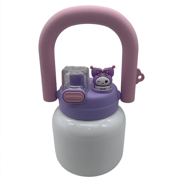 Garrafa Inox Térmica Baby Pop 700ml Branca com Alça Rosa e Roxo