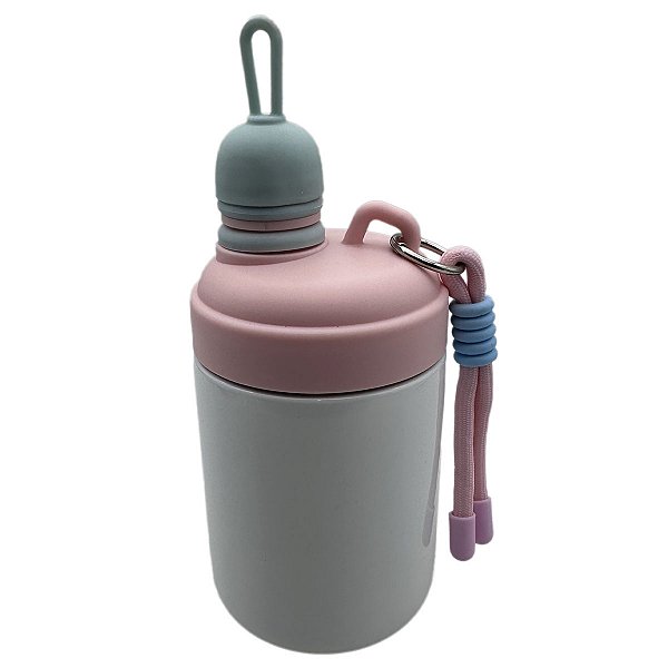 Copo Inox Térmico Kawaii 500ml Branco Tampa Rosa