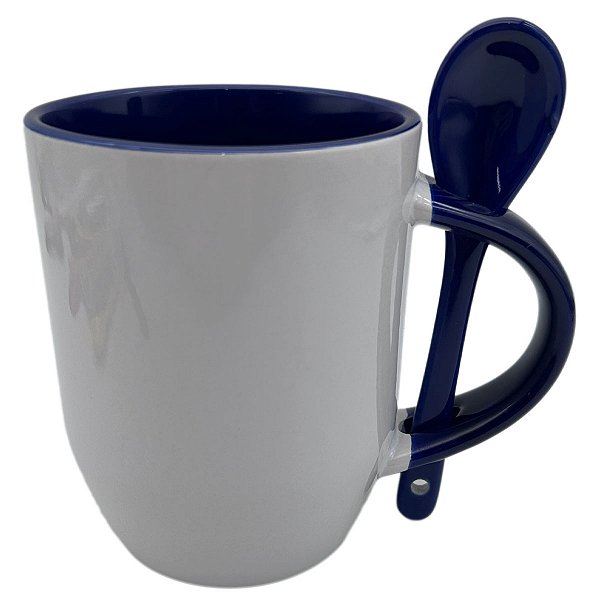 Caneca com Colher Alça e Interior Azul Escuro - Jkb