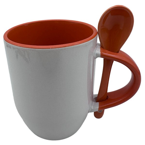 Caneca com Colher Alça e Interior Laranja - Importada