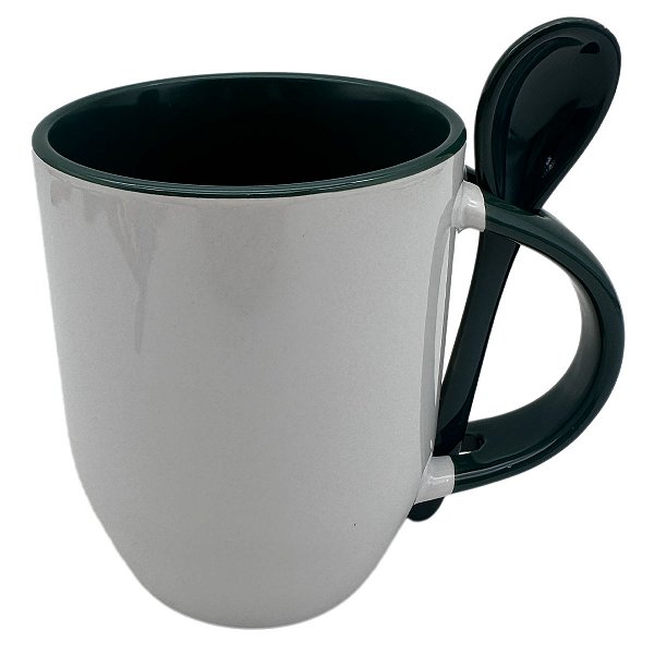 Caneca com Colher Alça e Interior Verde Escuro - Importada