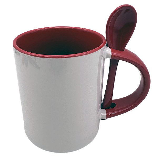 Caneca Importada com Colher Reta Alça e Interior Vermelho