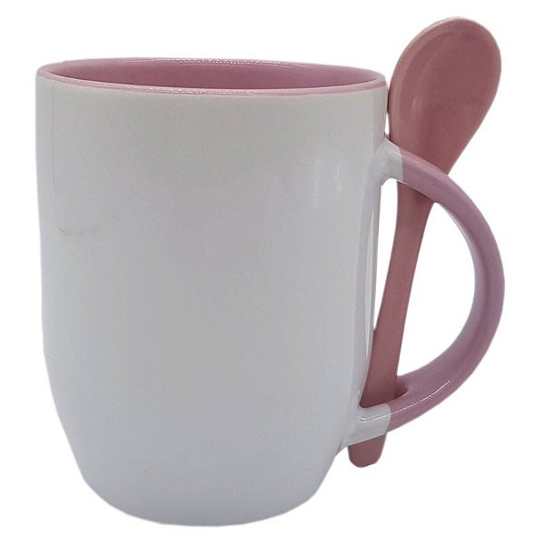 Caneca C/ Colher Alça e Interior Rosa P/ Sublimação