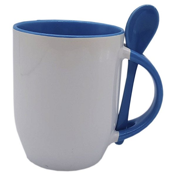 Caneca C/ Colher Alça e Interior Azul Claro P/ Sublimação