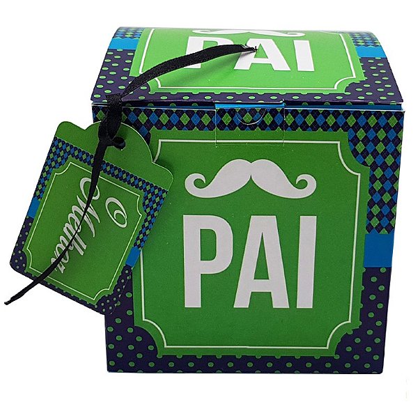 Caixinha Personalizada para Caneca "Pai bigode verde" - 12 unidades