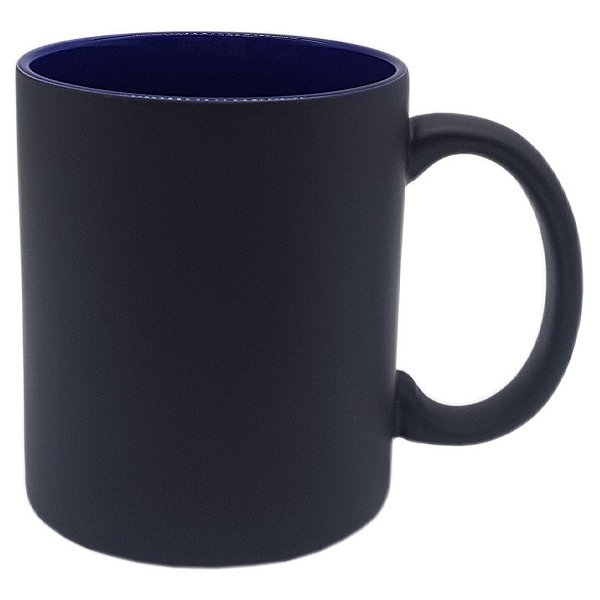 Caneca Mágica Preto Fosco Interior Azul Escuro (Porcelana 325ml P/ Sublimação)