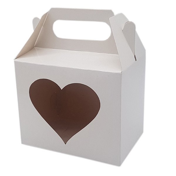 Caixinha Branca Resinada para Caneca Visor Coração com alça - 10 unidades