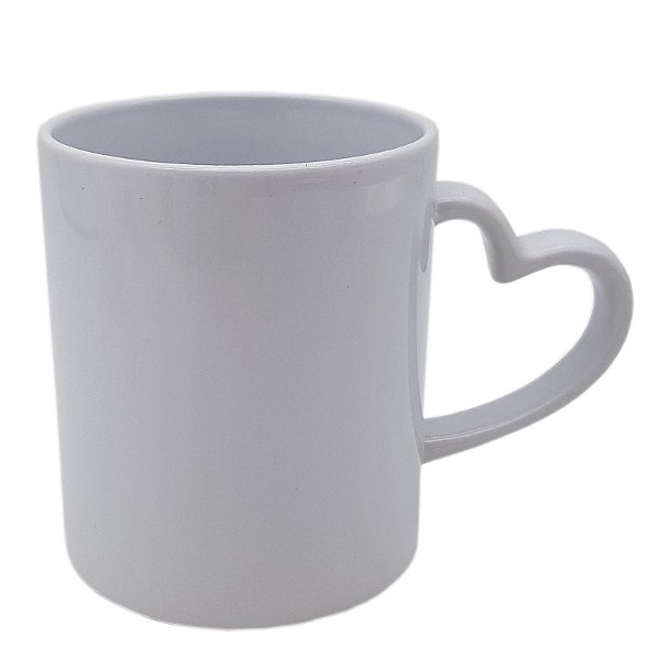 Caneca Alça Coração e Interior Branca (Porcelana 325ml P/ Sublimação)