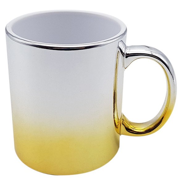 Caneca Espelhada Degradê Dourada (Porcelana 325ml P/ Sublimação)