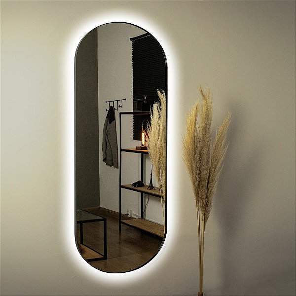 Espelho oval Tijuca 1,50x60 cm - Preto com LED