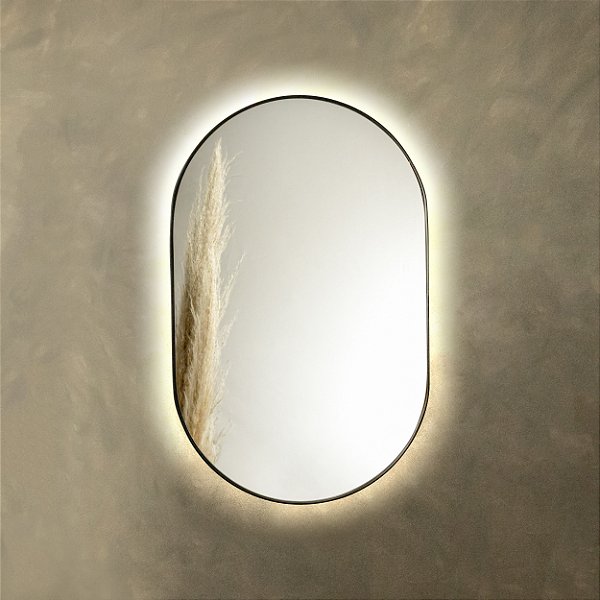 Espelho oval Tijuca 80x50 cm - Preto com LED
