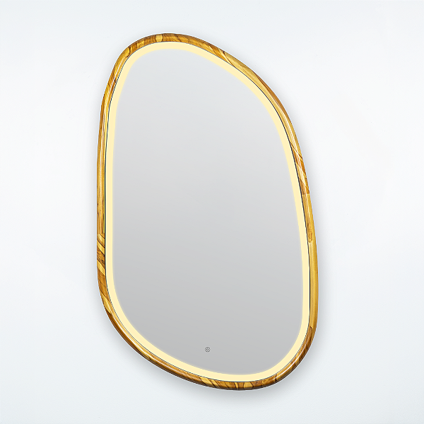 Espelho Orgânico Gávea 110x65 cm de Madeira Maciça Teca LED FRONTAL
