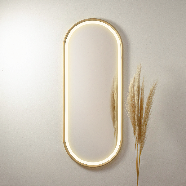 Espelho oval Galeão 1,50x60 cm de Madeira Maciça LED FRONTAL