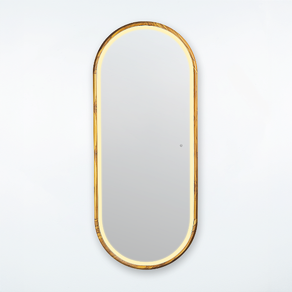 Espelho oval Galeão 1,50x60 cm de Madeira Maciça Teca LED FRONTAL