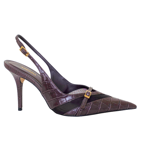 Scarpin Arezzo Croco Salto Alto Slingback Tela A136760009