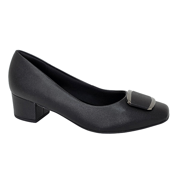 Scarpin Usaflex Couro Salto Bloco Enfeite AL4502