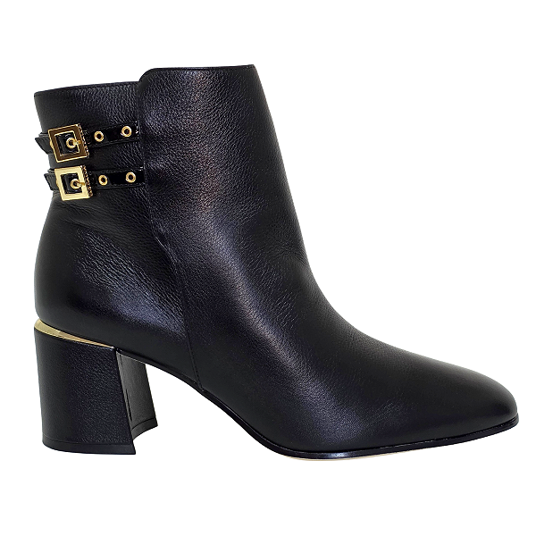 Bota Luz da Lua Cano Curto Couro Salto Bloco Tiras 80740005