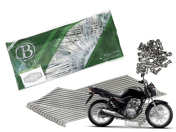 Jogo de Raios Aço Inox Polido 4mm Bace Dianteiro e Traseiro Titan Fan 125 150 Freio a Tambor Lona