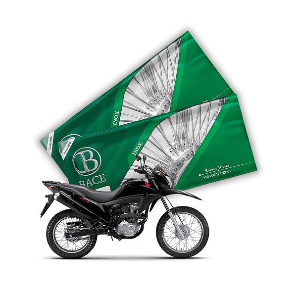 Jogo de Raios Aço Inox Polido 3,5mm Bace Dianteiro a Disco e Traseiro Tambor Lona Bros 125 150 160