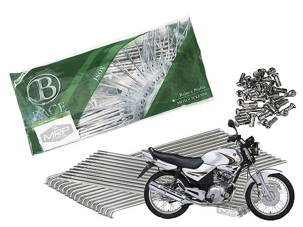 Jogo de Raios Aço Inox Polido 3,5mm Bace Dianteiro a Disco e Traseiro a Tambor Ybr 125
