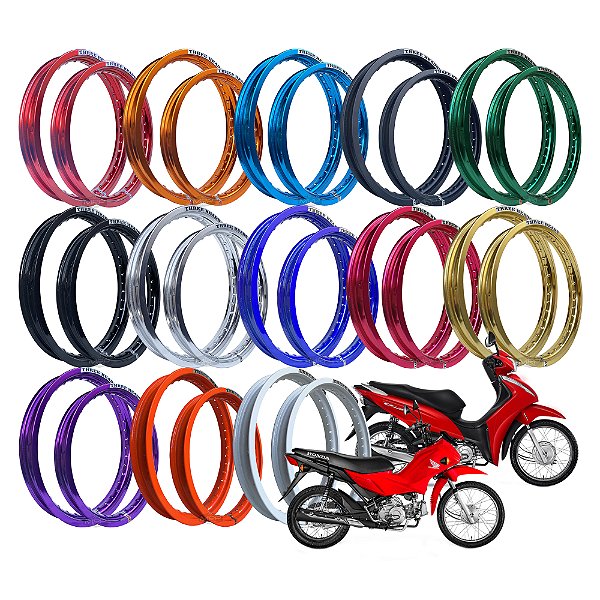 Par Aros em Alumínio Threeheads 17x185 e 14x215 Biz 100 Biz 125 Pop 100 e Pop 110
