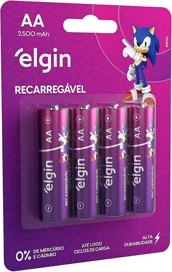 Pilha recarregável Elgin 4x AA 2.500mAh 1.2V