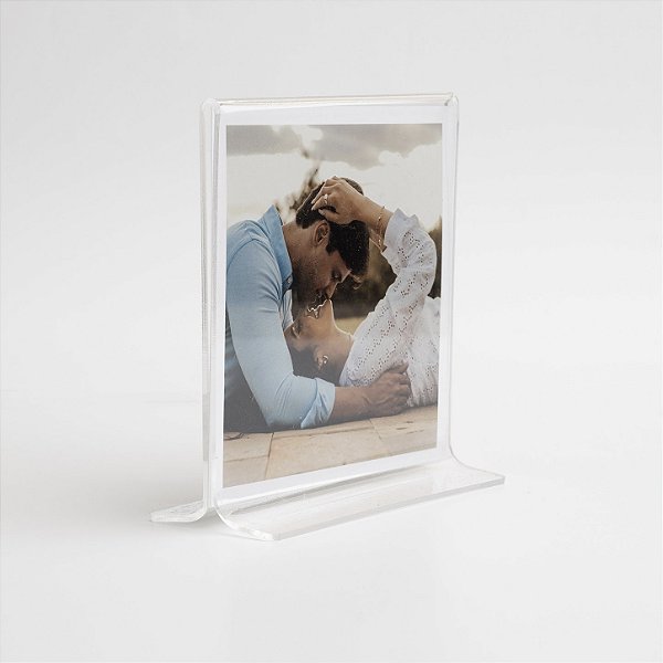 Display acrílico para foto 10x10 CM de mesa tipo T vertical