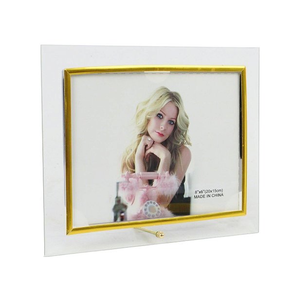 Porta Retrato de Vidro 15x20 Pino Central - Dourado TGS9042