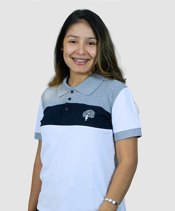 Camisa Polo Feminina - Branca, Azul e Cinza