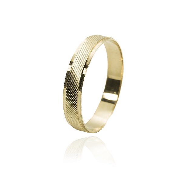 Aliança Ouro 10k 416 Diamantada Frisada 4mm